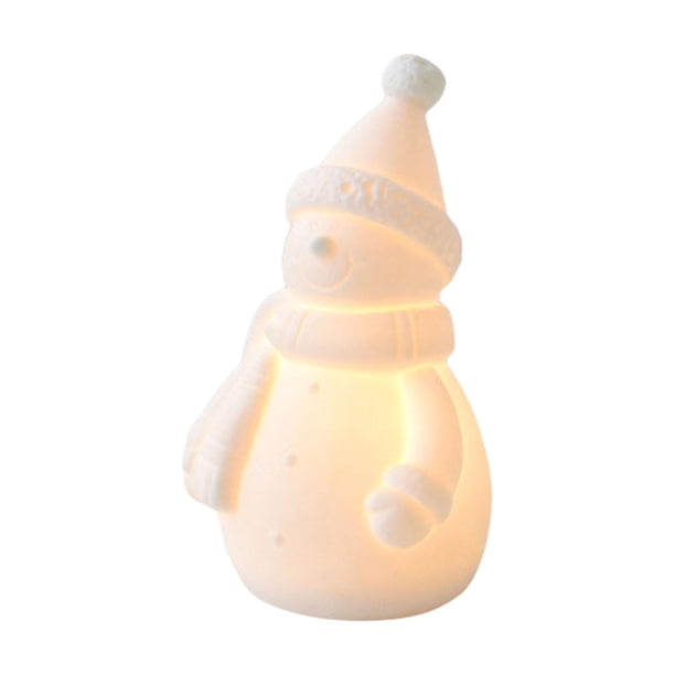 Figura navideña iluminada de cerámica para escritorio, adorno para escritorio interior y festival Muñeco de nieve