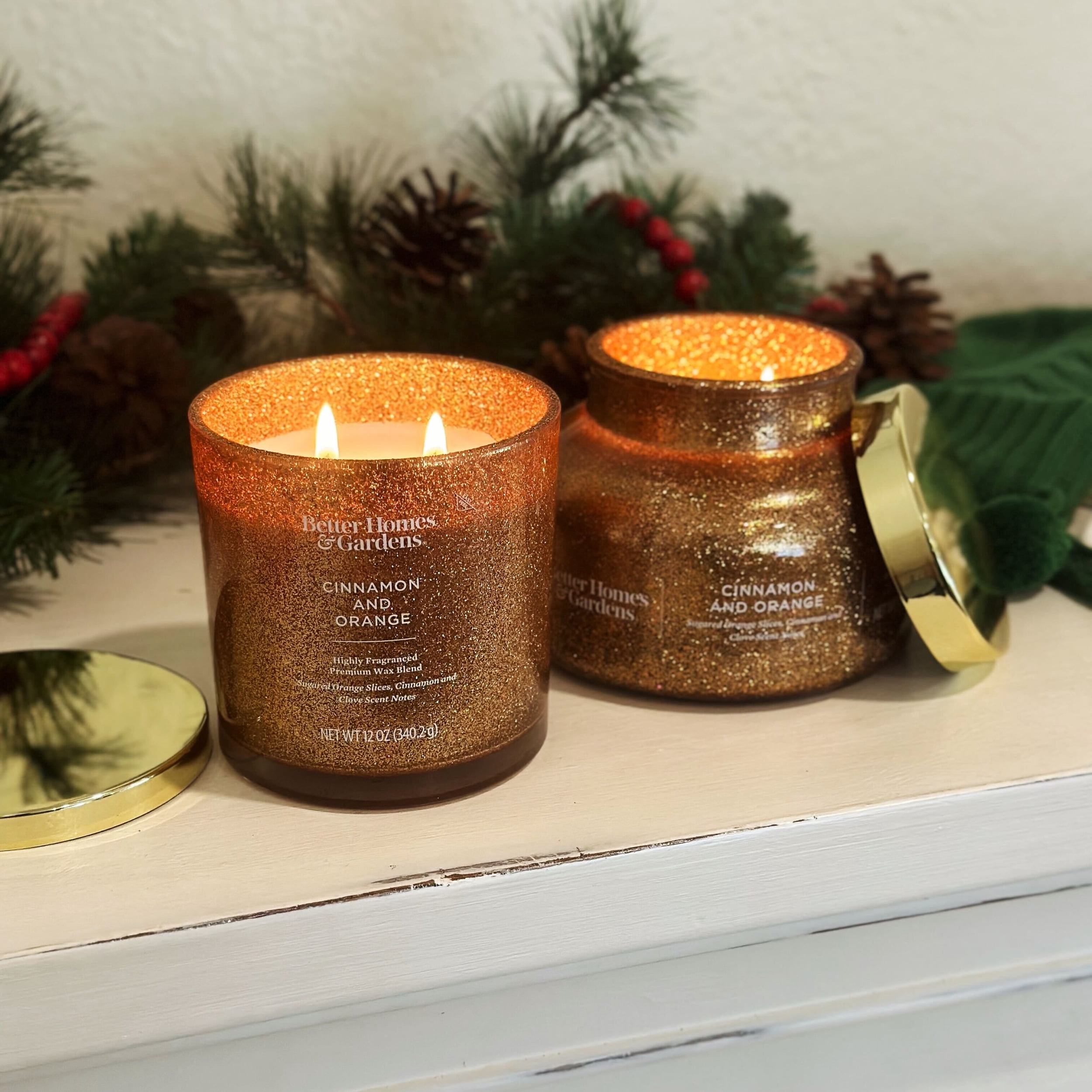 Better Homes & Gardens Cinnamon & Orange Scented 2 Wick Glitter 12oz Jar Candle