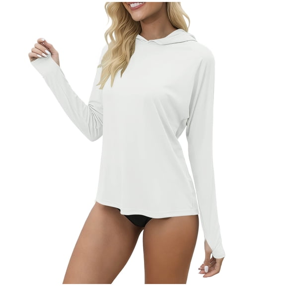 Besolor Women Sun Protection Shirts Hooded Long Sleeve with Thumb Hole Summer Casual Loose Quick Dry Outdoor Athletic Running Tops
