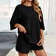 thumbnail image 3 of Conjunto deportivo para mujer: camiseta de cuello redondo y pantalones cortos deportivos. Poliéster transpirable. Lavable a máquina. Primavera/verano. XS-XXXXL., 3 of 8