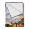 thumbnail image 2 of Beach Soft Flannel Fleece Throw Blanket, Tropical Rock Sandy Beach at Sunset in Island with Majestic Sky Art on Earth Photo, Cozy Plush for Indoor and Outdoor Use, 50" x 60", Cream Blue, by Ambesonne, 2 of 5