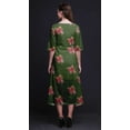 thumbnail image 4 of Bimba Cotton Green Leaves & Begonia Floral Printed Ladies Asymmetrical Pocket ShiftÂ&nbsp;DressÂ&nbsp;Short Sleeve V Neck MidiÂ&nbsp;Dress-XX-Large, 4 of 4