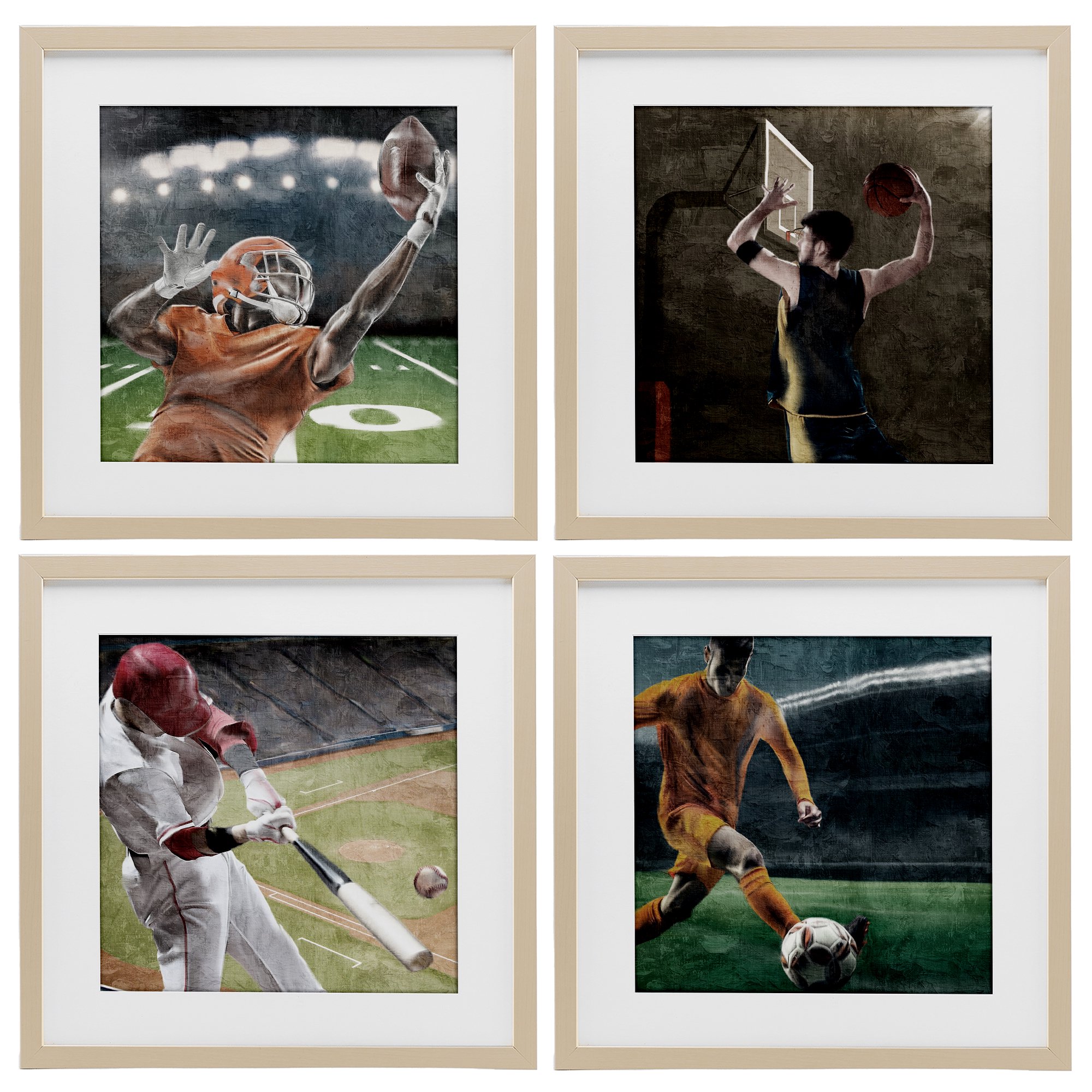 Stupell Industries Sports Balls In Action 4 Piece Birch Framed Print Under Glass Set design by Kim Allen 13 x 13