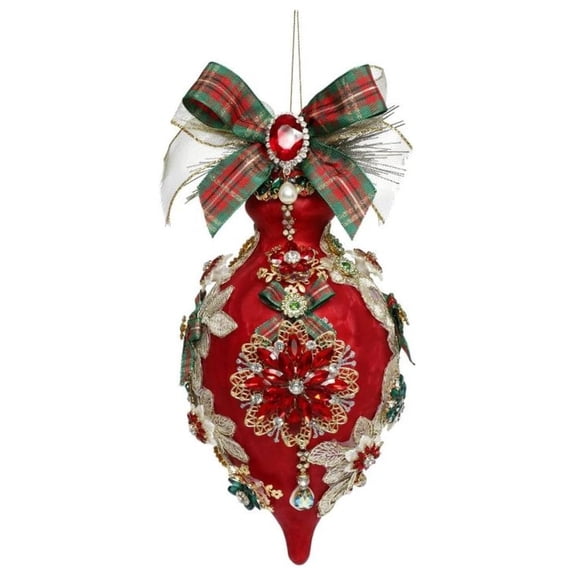 Christmas 2024 King's Jewel Fancy Finial Ornament 8", Red Frosted