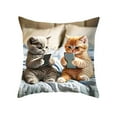 thumbnail image 2 of Cats Playing With Mobile Phone Printed Pillowcase Bedroom Living Room Sofa Decorative Cushion Cover Home Accent Pillow Flock Material 18x18 Inches, 2 of 5