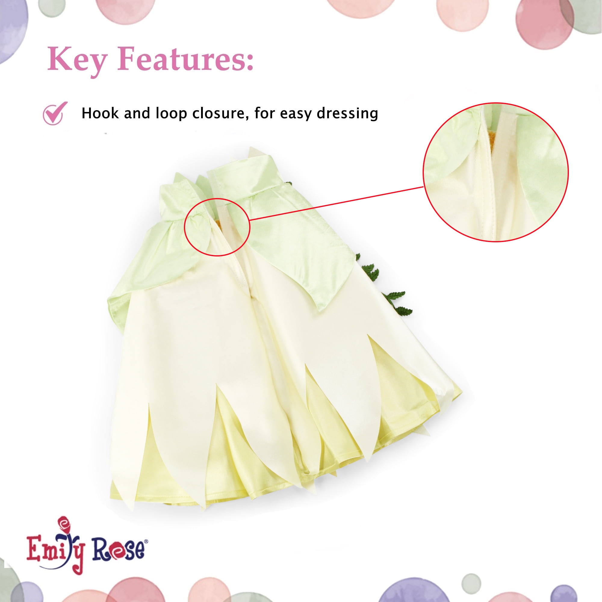 Emily Rose 18 Inch Doll Clothes | 18" Doll 5-Piece Princess Tiana-Inspired Dress Costume with Crown, Necklace, Gloves and Matching Doll Shoes | Compatible with American Girl and Similar Dolls