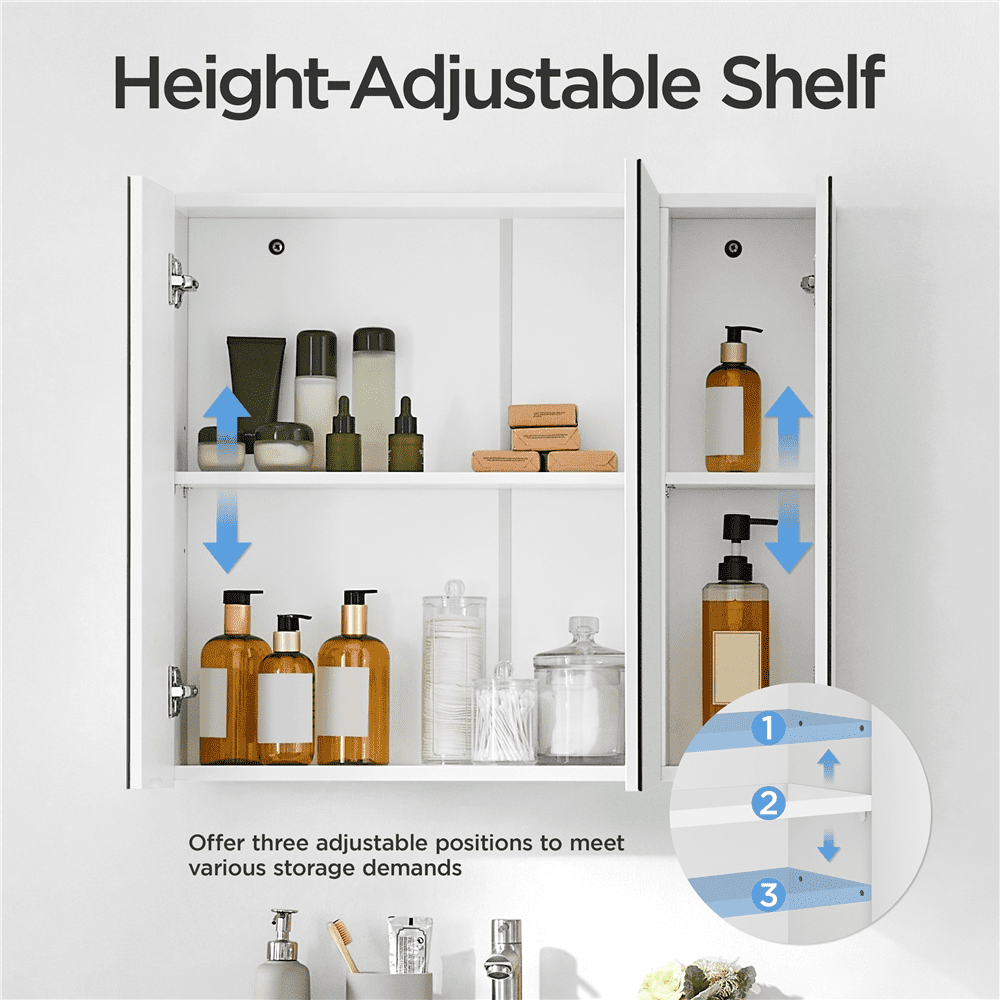 Renwick Frameless Mirror Cabinet with Storage and Adjustable Shelf, White