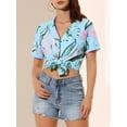 thumbnail image 6 of INSPIRE CHIC Valentine's Day Women's Shirts Hawaiian Short Sleeve Tropical Floral Button Down Tops XS Blue Pink, 6 of 9
