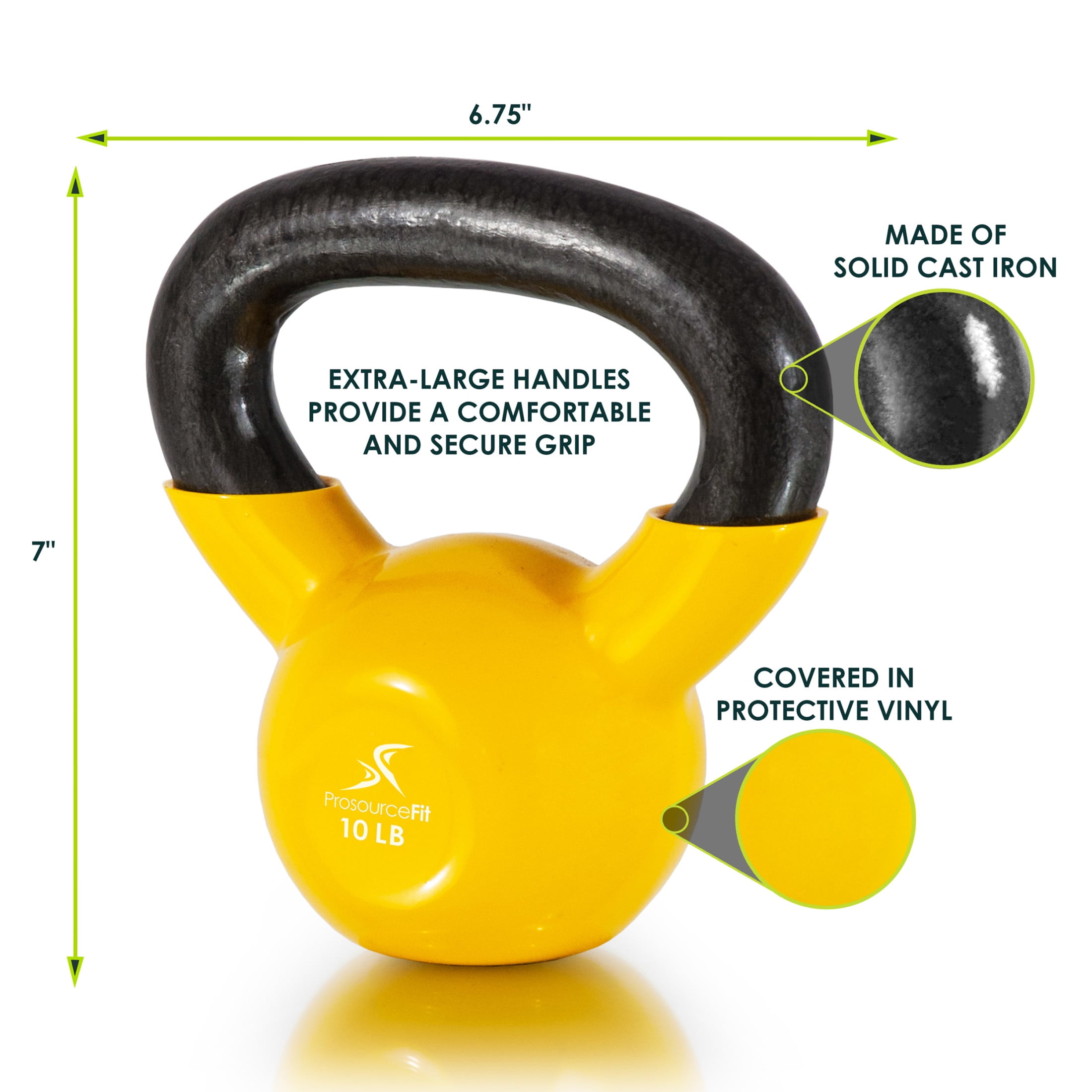 ProsourceFit Vinyl Coated Cast Iron Kettlebells Color Coded 5 - 45 lb