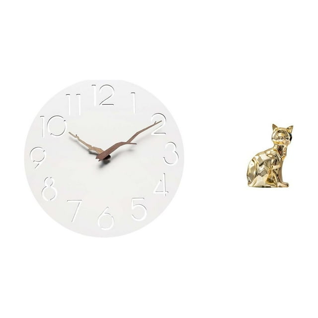Reloj de pared,Reloj de pared decorativo para baño o dormitorio,Reloj de pared redondo silencioso,sin tictac,ideal para regalar.,Figura de escritorio,Estatua de gato en