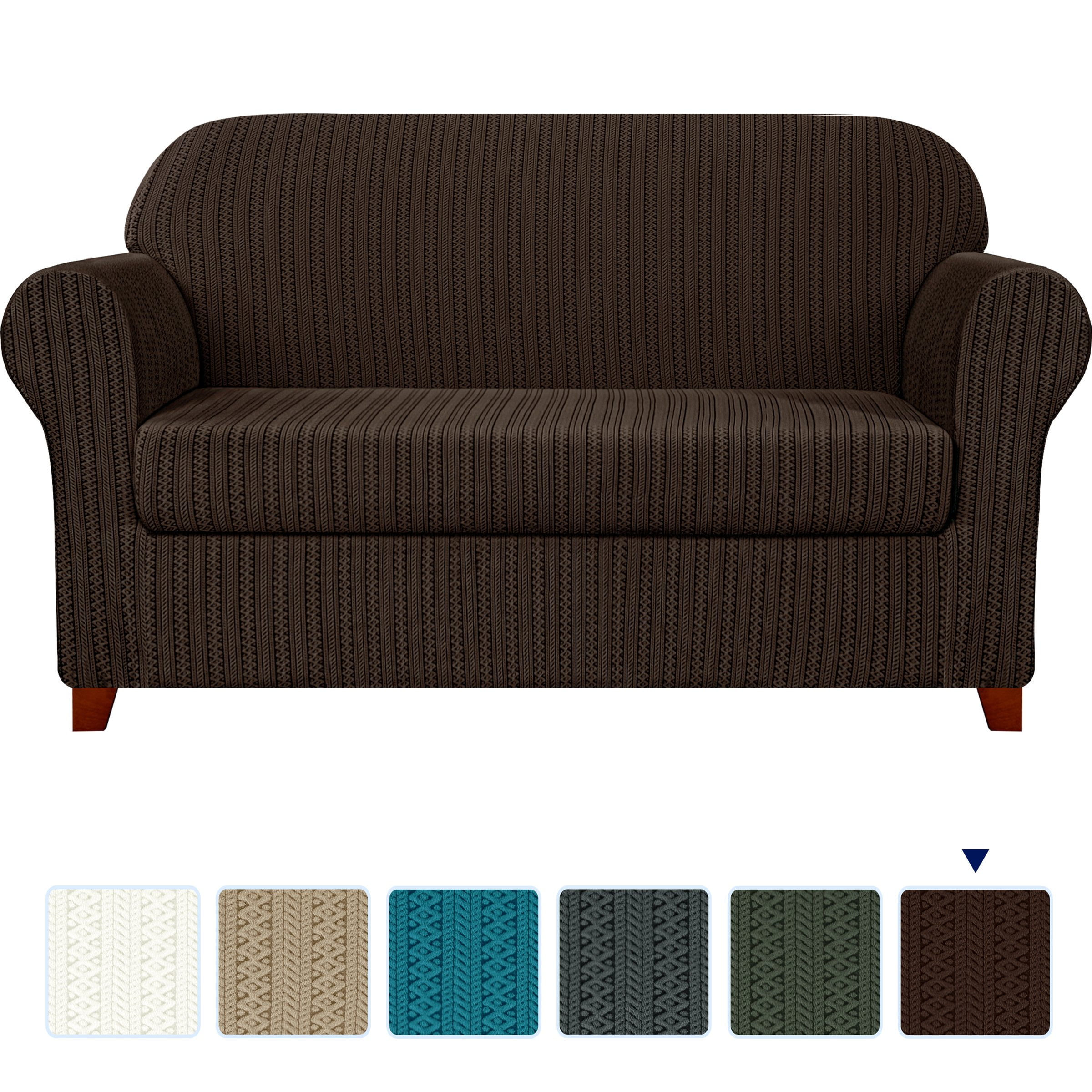 Subrtex Sofa PetFriendly Slipcovers Striped Polyester, Brown, 2Piece
