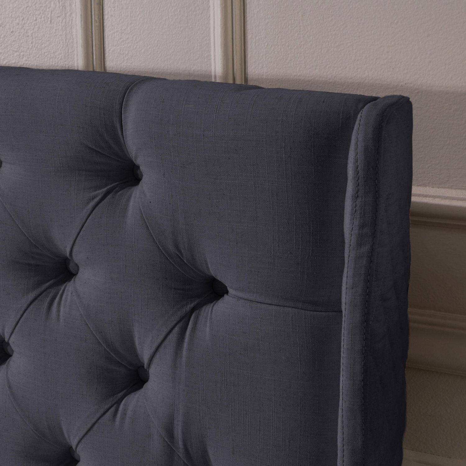 Tête de lit capitonnée à oreilles Lana en Tissu Charbon Foncé