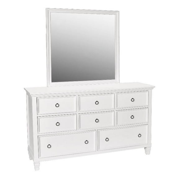 Pemberly Row Contemporary 8-Drawer Wood Dresser with Mirror in White