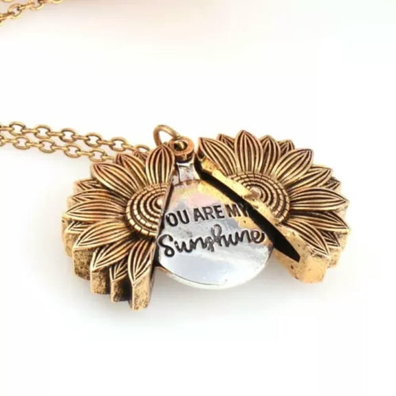 HOOUN Unisex You Are My Sunshine Open Locket Sunflower Pendant Necklace Jewelry Gifts-Gold