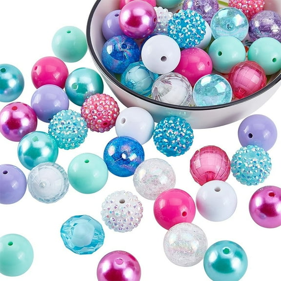 50pcs Chunk Beads 20mm Bubblegum Beads Colorful Pen Beads Large Rhinestone Pearl Beads Loose Beads Round Spacer Beads for Jewelry Bracelet Necklace Pen Bag Chain Making Crafts Supplies