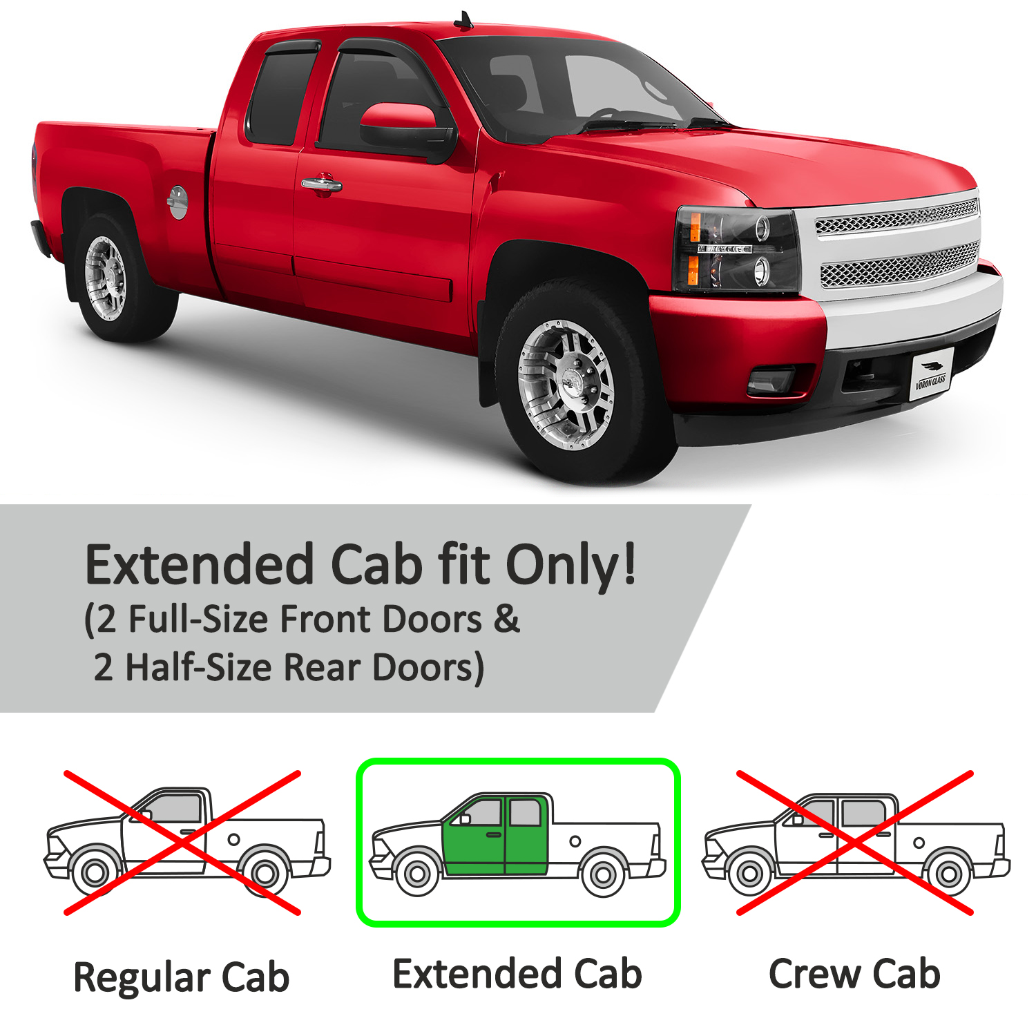 Voron Glass Tape-on Extra Durable Rain Guards for Trucks Chevrolet (Chevy) Silverado/GMC Sierra 2007-2013 Extended Cab, Window Deflectors, Vent Window Visors, 4 Pieces - 130093f