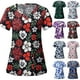 thumbnail image 1 of Fiudx Ofertas Flash Del Día Tops de Manga Corta con Cuello En V para Mujer, Blusas con Bolsillos Estampados Uniformes, 1 of 6