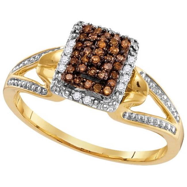 Sterling Silver Round Cognac-brown Diamond Framed Cluster Ring 0.18 Cttw