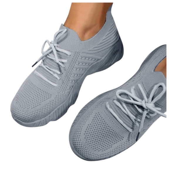 Women's Knit Sock Shoes Athletic Lightweight Breathable Lace up Casual Walking Slip on Workout Daily Outdoor Sneakers Gray Size 7