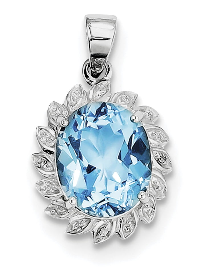 Pendant Diamond2Deal 925 Sterling Silver Rhodium-plated Light Swiss Blue Topaz Diam