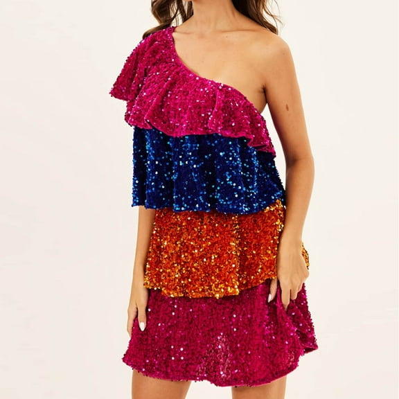 UPPADA Womens One Shoulder Homecoming Dress Sparkle Sequin Evening Gown Sleeveless A-Line Short Prom Dresses Party Gowns Cocktail Swing Dress