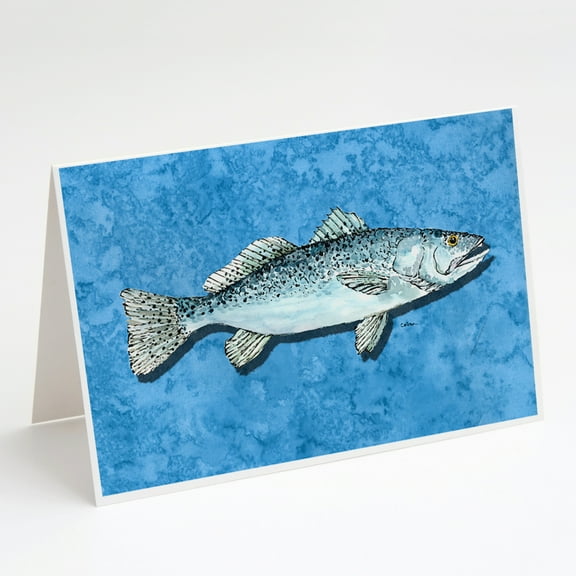 Fish - Trout Faux Burlap Greeting Cards and Envelopes Pack of 8