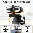thumbnail image 5 of 2K Webcam for PC, 1080P 60FPS USB Webcam with 3-Level Ring Light, Autofocus, Dual Noise Cancelling Mics, 108° Wide Angle, Low Light Vision, Privacy Cover & Tripod, for Meetings, Video Calls,Streaming, 5 of 11