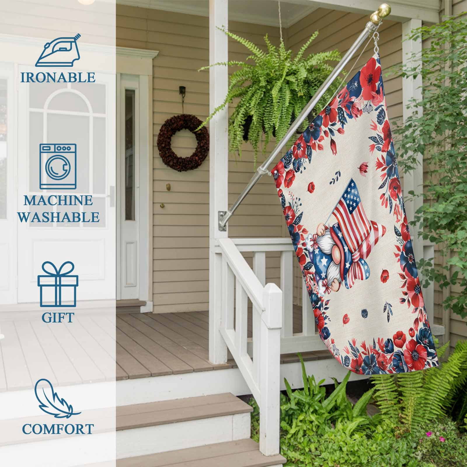 4th of July Flags for Outside 3x5 ft Patriotic Gnome Outdoor Flags Double Sided Grommets House Banner USA Flag Poppy Flower Patio Yard Flag for Outdoor Party Porch Independence Day Decor