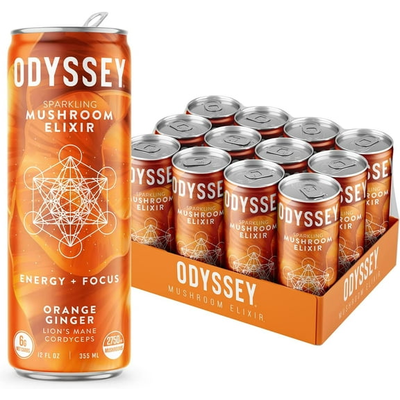 (Pack of 12), Odyssey Elixir Sparkling Energy Drink - Orange Ginger, 12 fl oz
