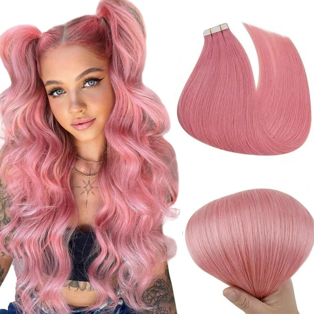 Cinta rosa en extensiones de cabello 22 pulgadas 60 g Extensiones de cabello coloreado Cinta en cabello natural Cinta rosa en extensiones para mujeres Trama de piel Cinta de cabello humano