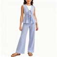 thumbnail image 2 of akafmk Teen Girls 2 Piece Outfits Striped Bow Front Sleeveless Peplum Tank Tops Wide Leg Pants Sets Summer Outfit Set 9-16 Years, 2 of 7