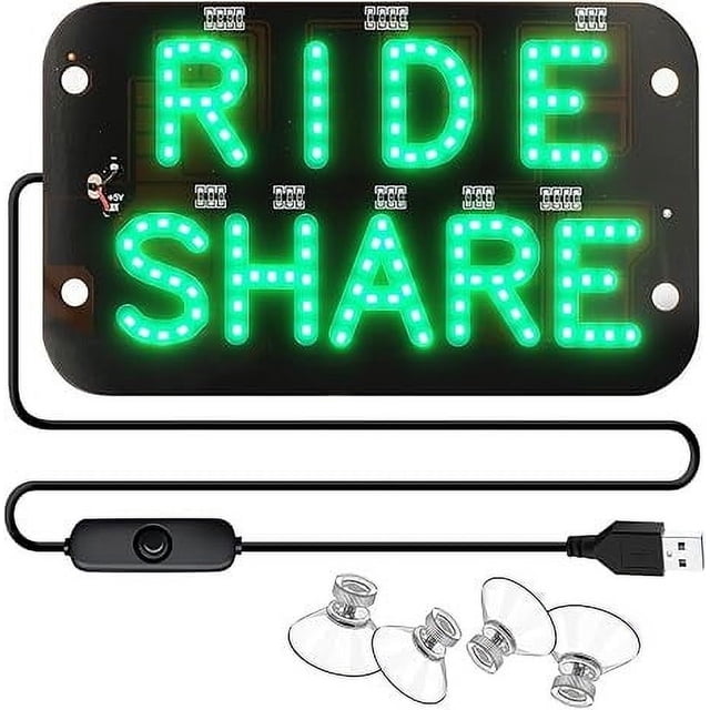 Green Rechargeable Car Window Sign With 15 Brightness Levels And Emergency Flash Mode #IK7I0
