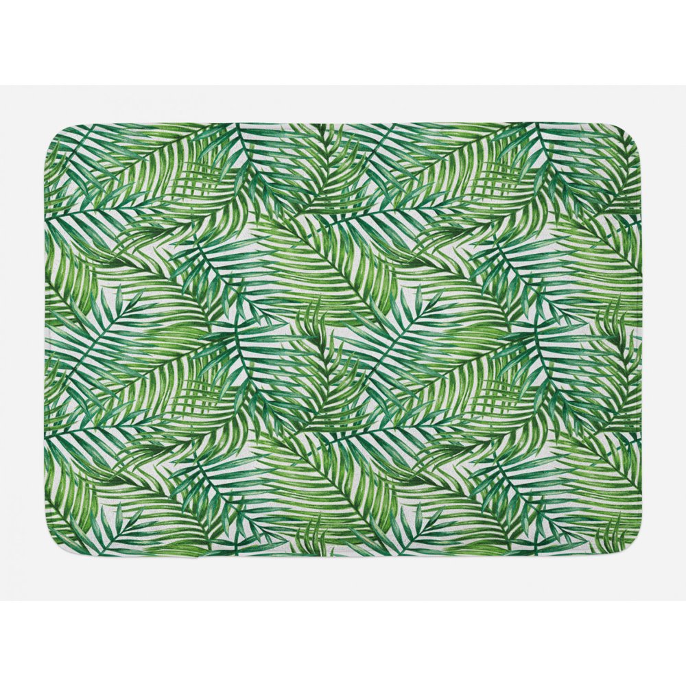 Leaf Bath Mat, Watercolor Print Botanical Wild Palm Trees Leaves Ombre