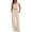 Beige, variant on Women's 2 Piece Outfits Square Neck Crop Top Short Sleeve Ribbed Knit Drawstring Waist Wide Leg Pants Relaxed Casual Vacation Set with Pockets