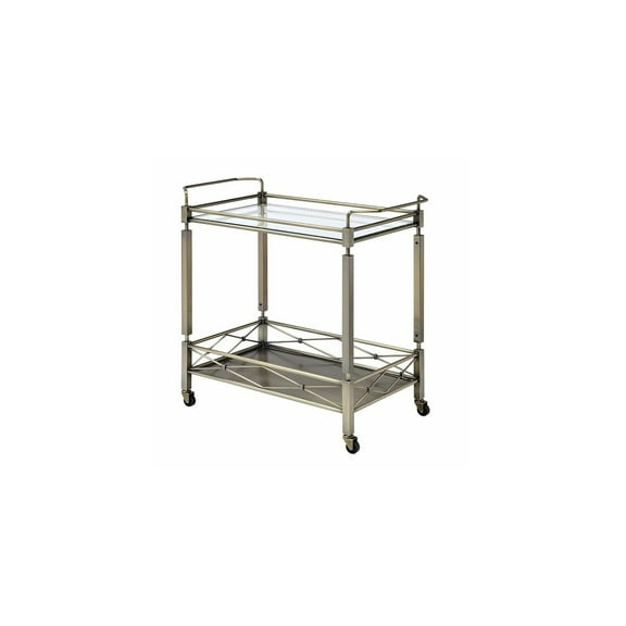 Antique Serving Cart - 2 Tiered Metal Bar Cart with Glass Shelves - Decorative Kitchen Cart - Gold Finish