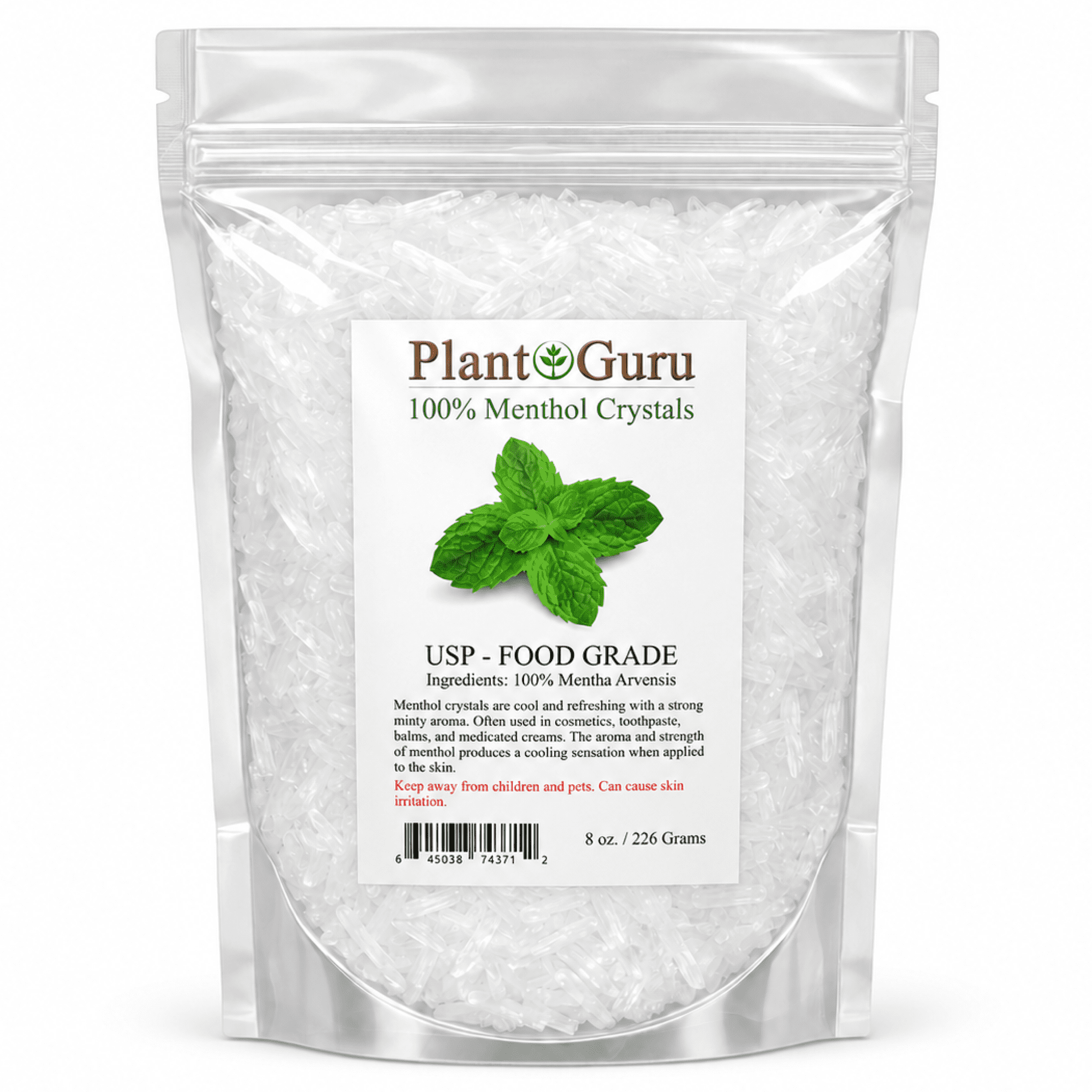 Menthol Crystals 8 oz. Mentha Arvensis 100% Pure Natural Organic USP Food Grade - Great For Cosmetics, Salves, Balms, Creams and Soap Making.