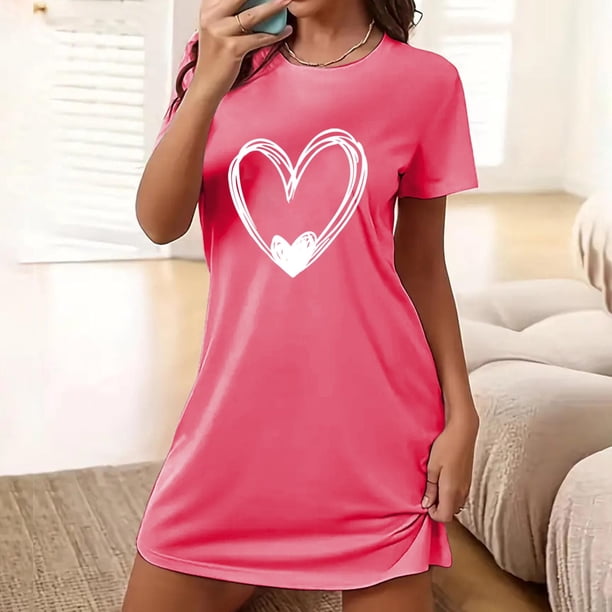 Camisón corto de talla grande para mujer, camisón de manga corta con estampado de pecho a la moda, camisón para mujer