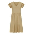thumbnail image 5 of ClodeEU Women's Summer V-Neck Short Sleeve Dresses ,Casual T-Shirt Flowy Tunic Ladies Beach Sundress Khaki,Womens Plus M, 5 of 7