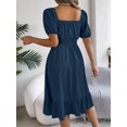 thumbnail image 3 of Summer Dresses For Women Women'S Casual A-Line Square Neck Puff Sleeve Dress Hem High Waist Midi Fitted Dress Holiday Dress, 3 of 5