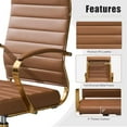 thumbnail image 3 of Okeysen Gold Office Desk Chair, Ergonomic Leather Modern Conference Room Chairs, Executive Ribbed Height Adjustable Swivel Rolling Golden Chair for Home Office., 3 of 8