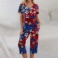 thumbnail image 6 of 4th of July Soft Pajama Set for Women Red Blue and White Stars Nightwear Sets Short Sleeve Shirts Capri Pants Pjs Set, 6 of 6