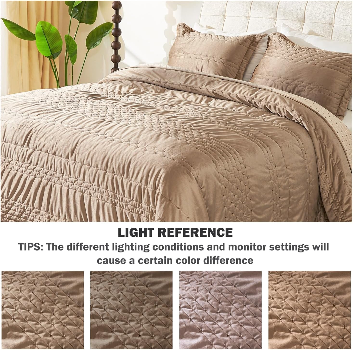 Evenhug King Size Velvet Quilt Set, Ultra Soft Lightweight Bedspread Coverlet 3 Pieces, Reversible Quilted Bedding Comforter Set for All Season