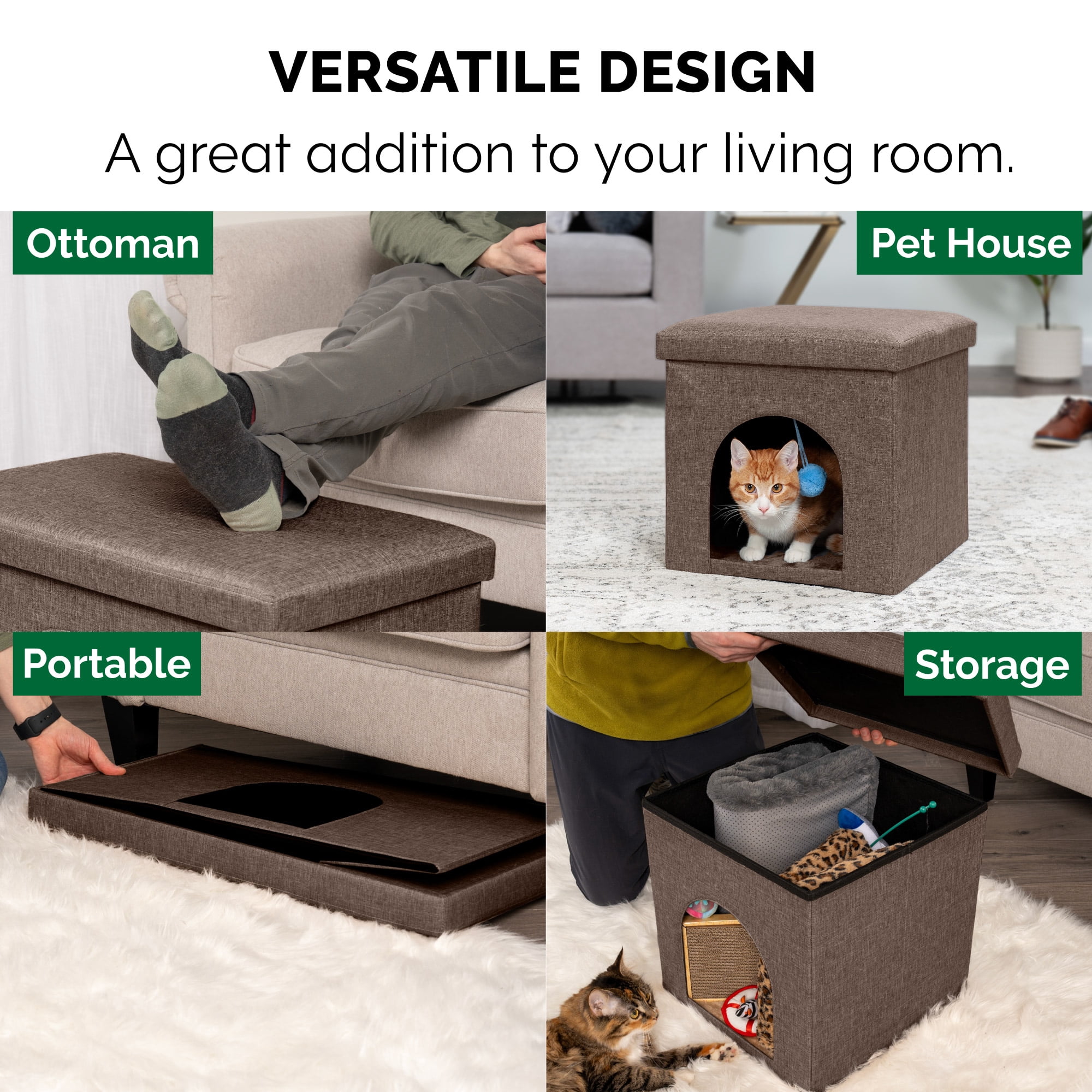 FurHaven Pet Products Small Pet House Footstool for Dogs & Cats - Coconut Brown