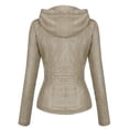 thumbnail image 2 of Chaqueta Springrain de piel sintética para moto motera con capucha para mujer, color albaricoque, 2 of 7