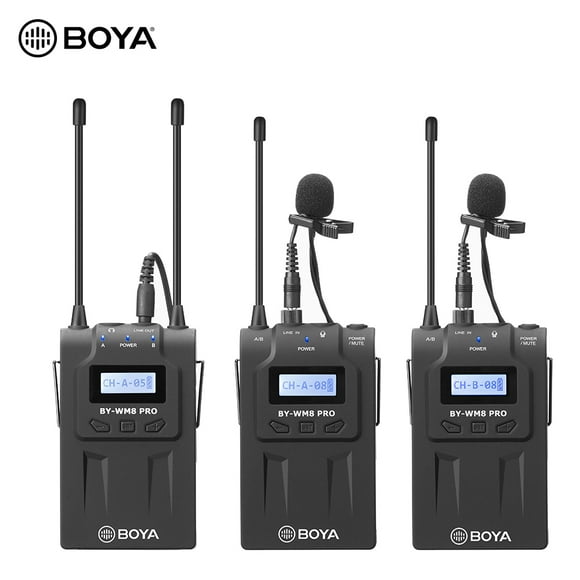 BOYA BY-WM8 Pro-K2 UHF Dual-Channel Wireless Microphone System Receiver+Transmitter A+Transmitter B with LCD Display Screen for Canon Nikon Sony DSLR Camera Camcorder