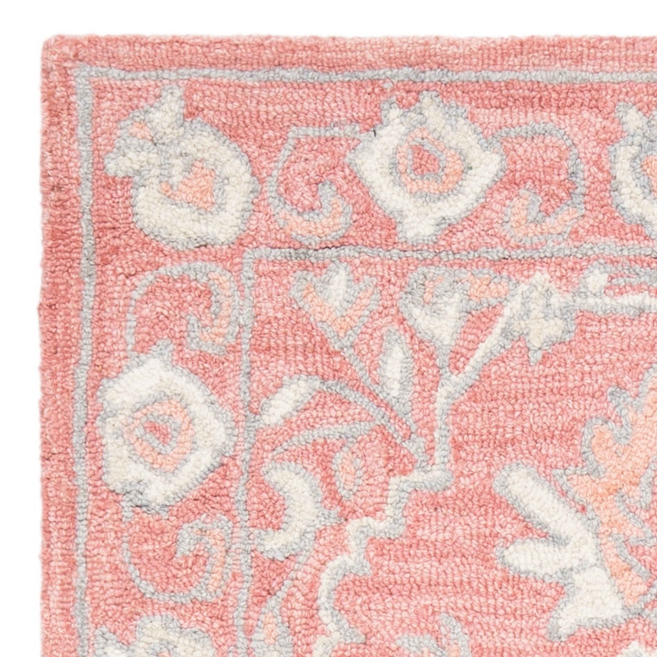 SAFAVIEH Micro-Loop Britton Floral Bordered Wool Runner Rug, Pink/Ivory, 2'3" x 7'