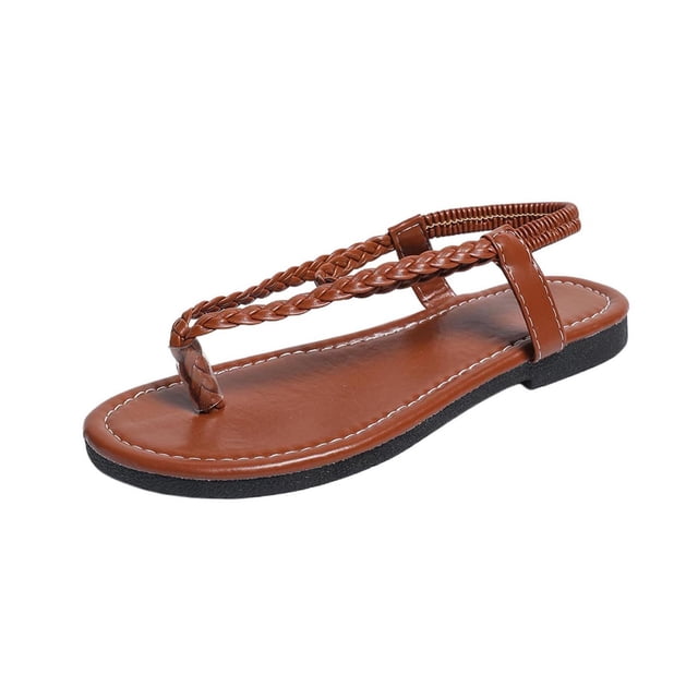 Sandalias Planas con Correas de Tobillo Sandalias Redondas Del Dedo Del Pie con Hebilla Ajustable de Verano, Zapatos Casuales de las Mujeres
