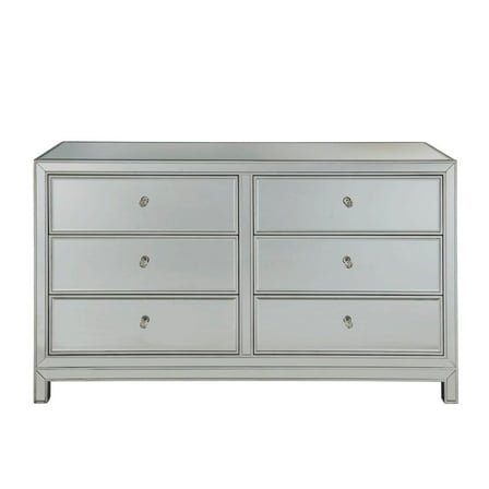 Elegant Decor Reflexion 6 Drawer 60" Mirrored Dressser in Antique Silver