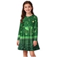 thumbnail image 1 of SBYOJLPB Robe Imprimée pour la Saint-Patrick, Robe de Récital Scolaire pour Filles, Manches Longues, Extensible, Ligne A, Robe Patineuse Tournoyante, Col Rond, 1 of 5