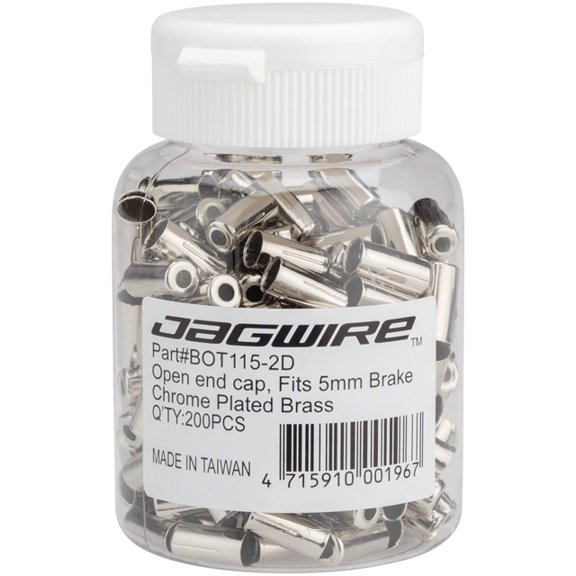 Jagwire 5mm Open Pre-Crimped End Caps Bottle of 200, Chome Plated
